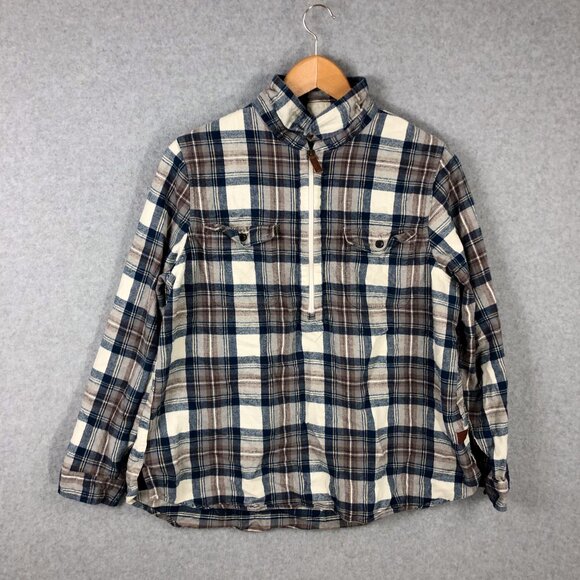 LL Bean Relaxed Fit 3/4 Zip Plaid Flannel Blue Gray Size XL - Picture 1 of 6